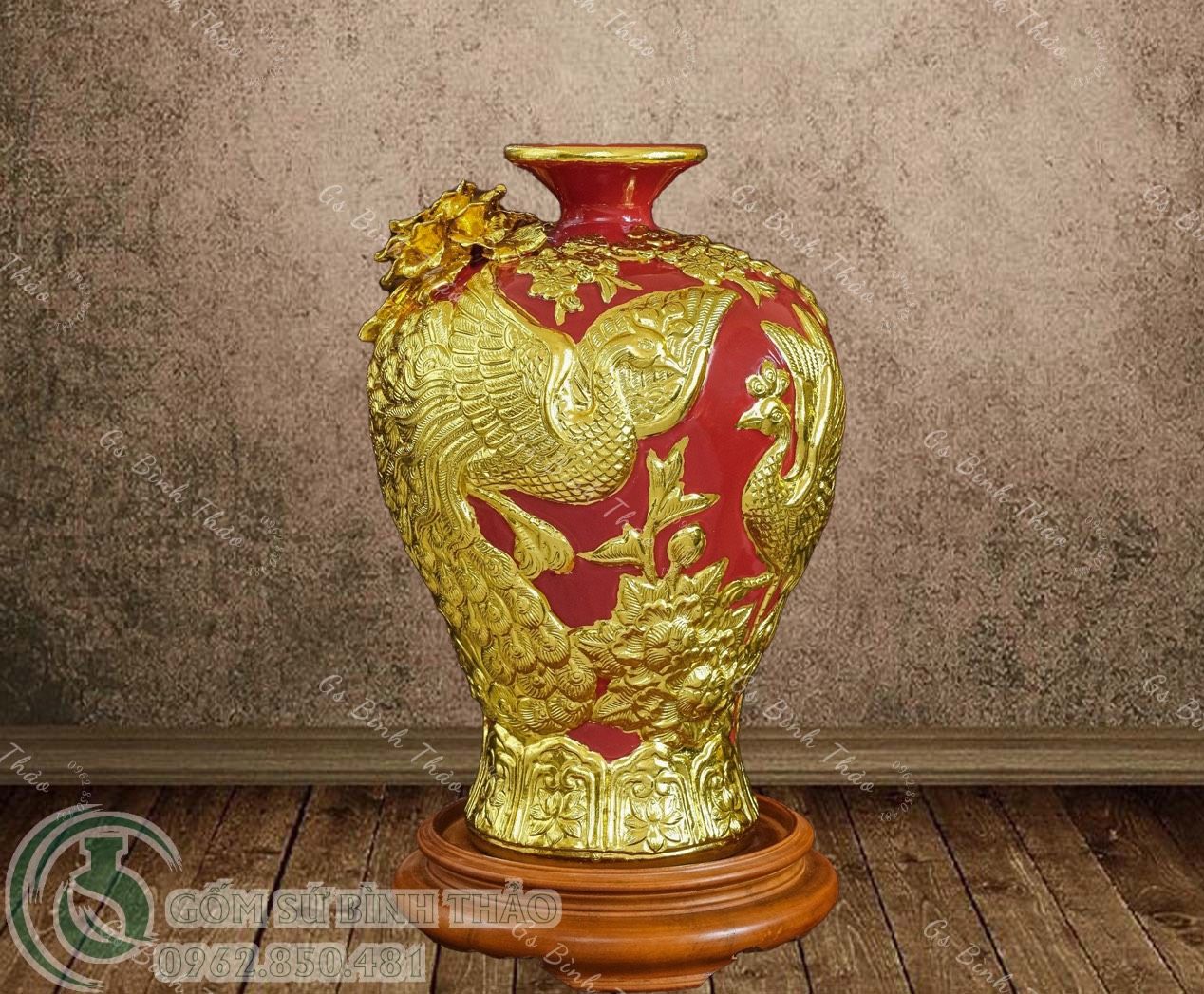 Mai bình Công thành danh toại Men màu Dát vàng - Hàng nghệ nhân Bát Tràng