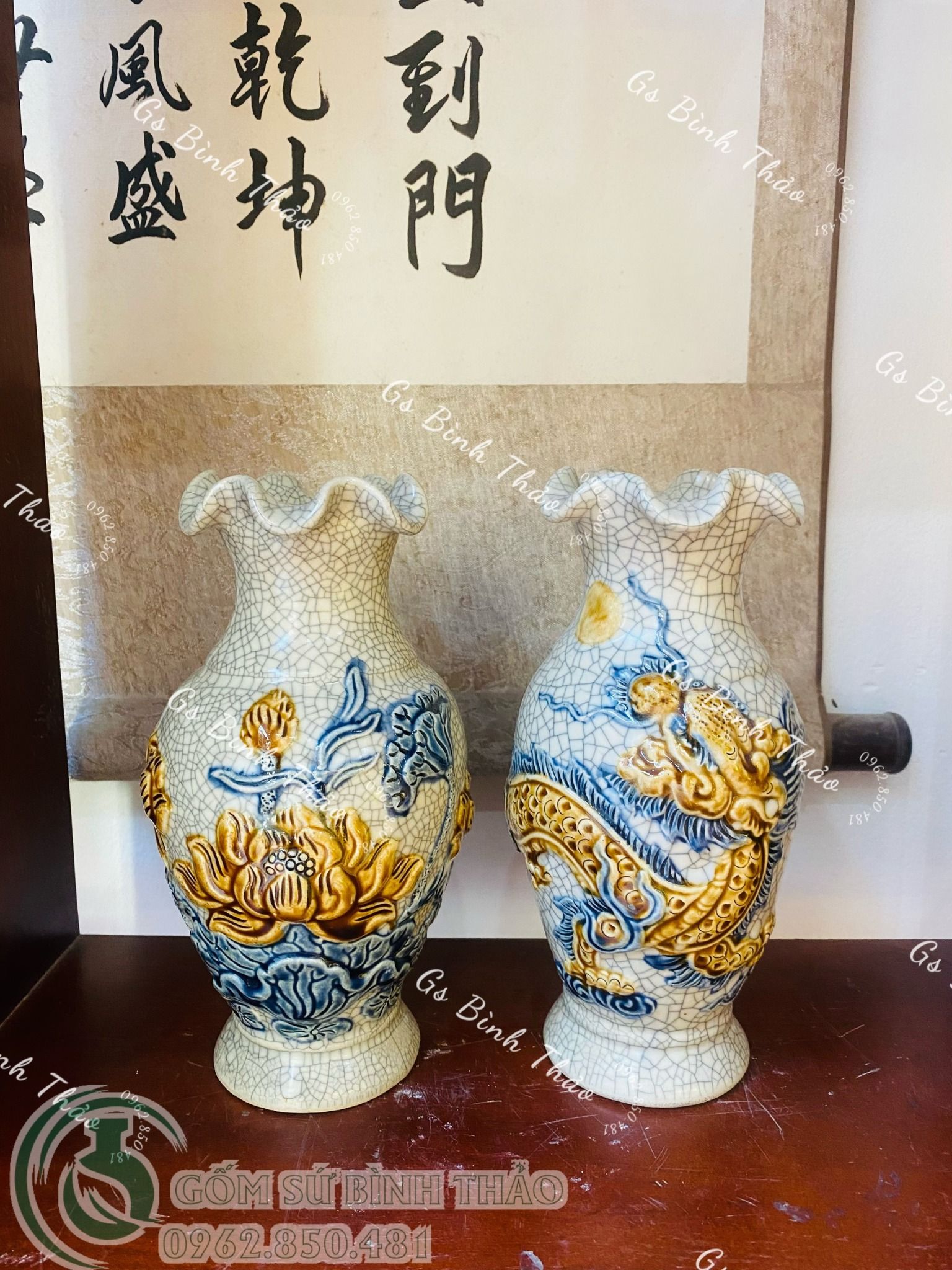 Lọ lượn Rồng Men rạn Đắp nổi PA