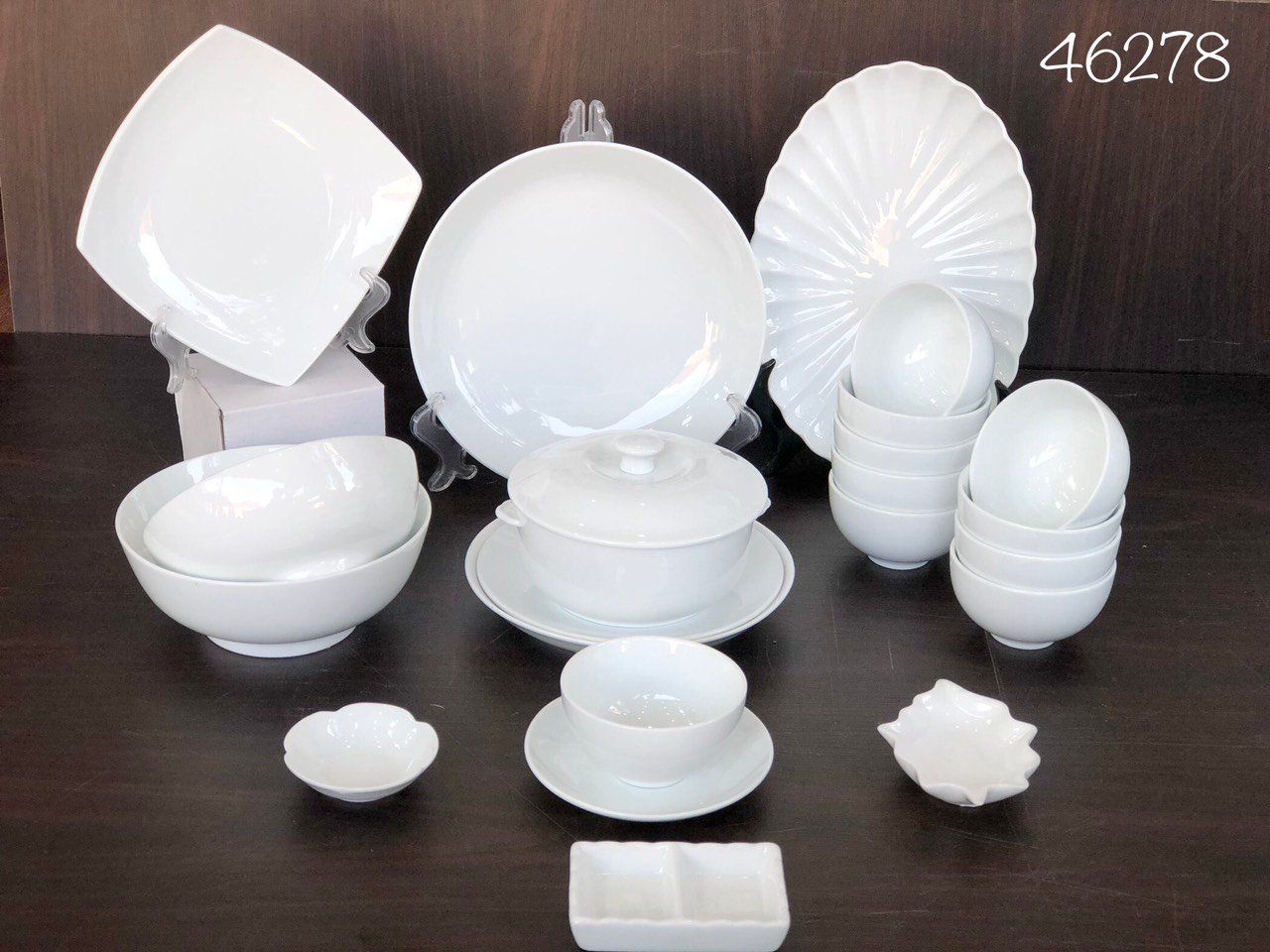 Bộ Bát đĩa Trắng hàng Bát Tràng Cao cấp TĐ