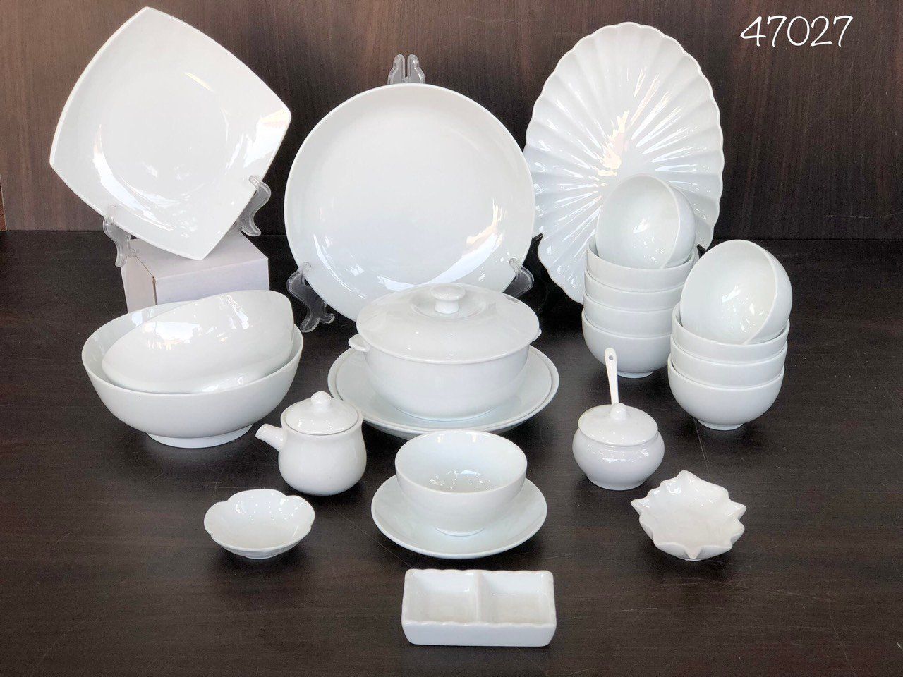 Bộ Bát đĩa Trắng hàng Bát Tràng Cao cấp TĐ