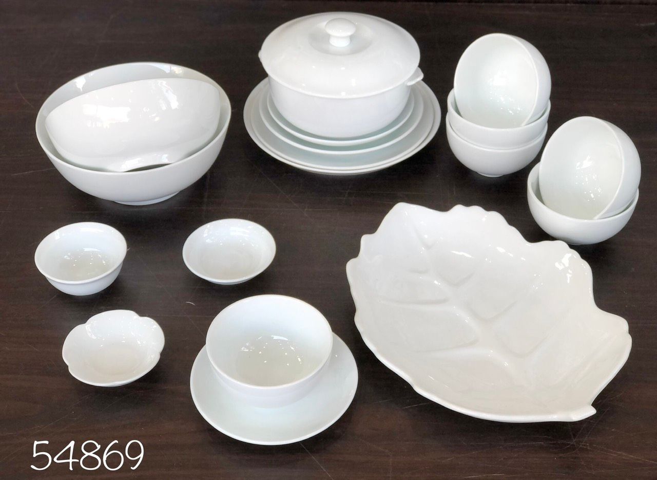 Bộ Bát đĩa Trắng hàng Bát Tràng Cao cấp TĐ