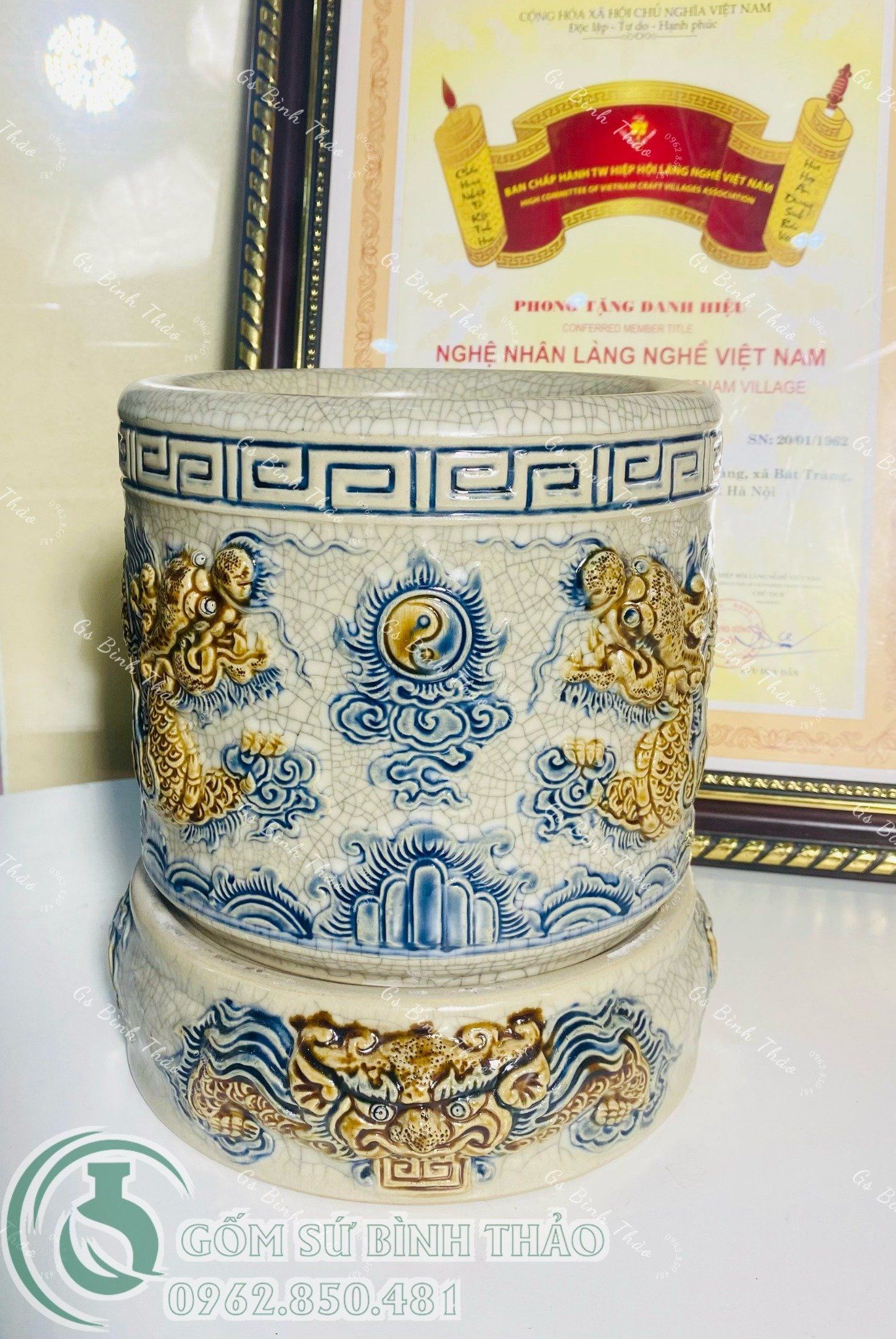 Bộ thờ Thần Tài Men rạn Đắp nổi Họa tiết Rồng PATT04