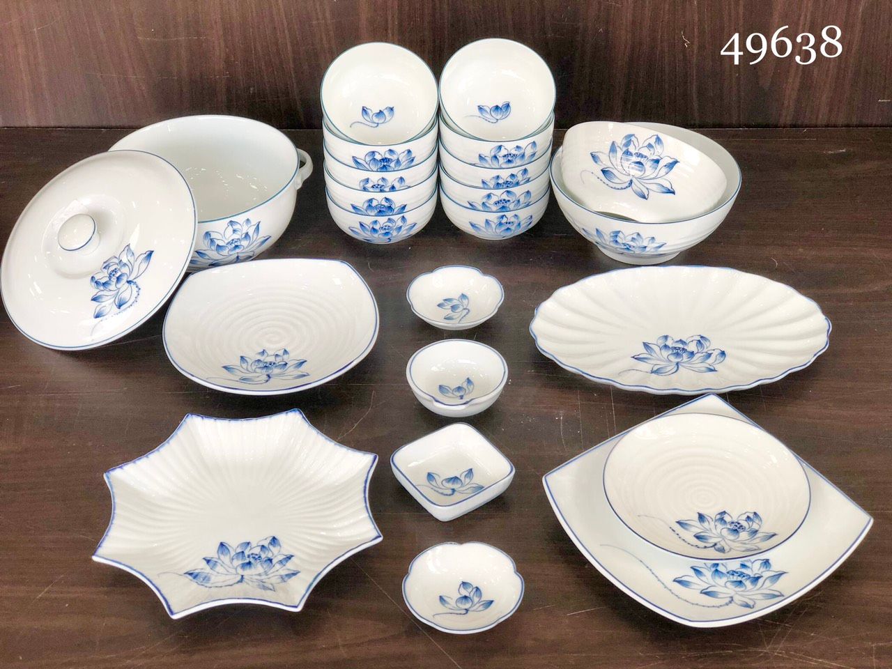 Bộ Bát đĩa Sen đơn hàng Bát Tràng Vẽ tay Cao cấp TĐ