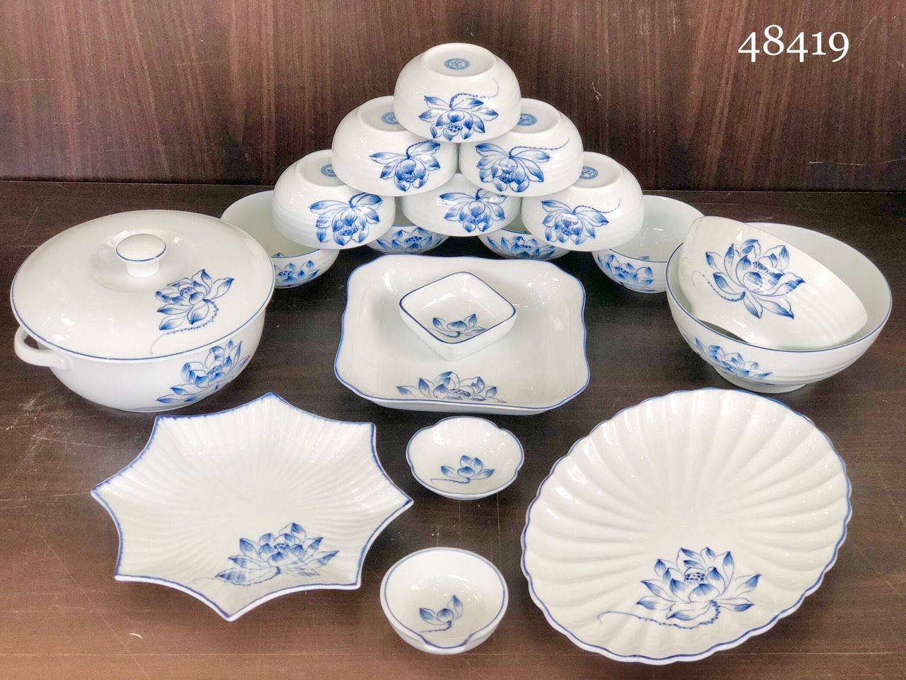 Bộ Bát đĩa Sen đơn hàng Bát Tràng Vẽ tay Cao cấp TĐ