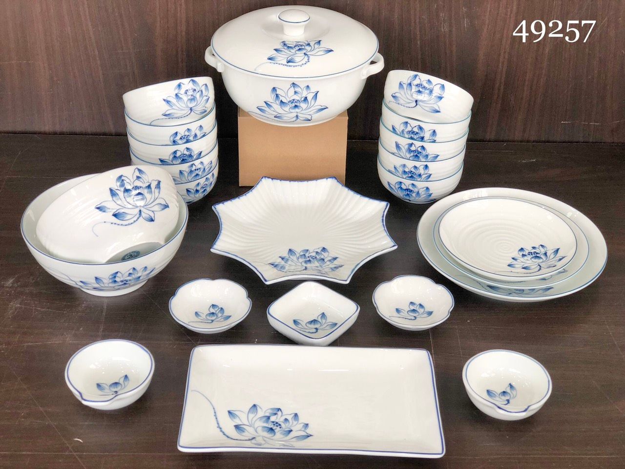 Bộ Bát đĩa Sen đơn hàng Bát Tràng Vẽ tay Cao cấp TĐ