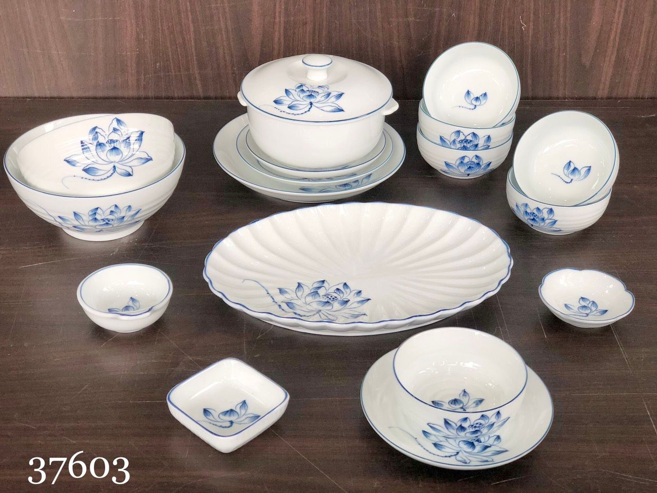 Bộ Bát đĩa Sen đơn hàng Bát Tràng Vẽ tay Cao cấp TĐ
