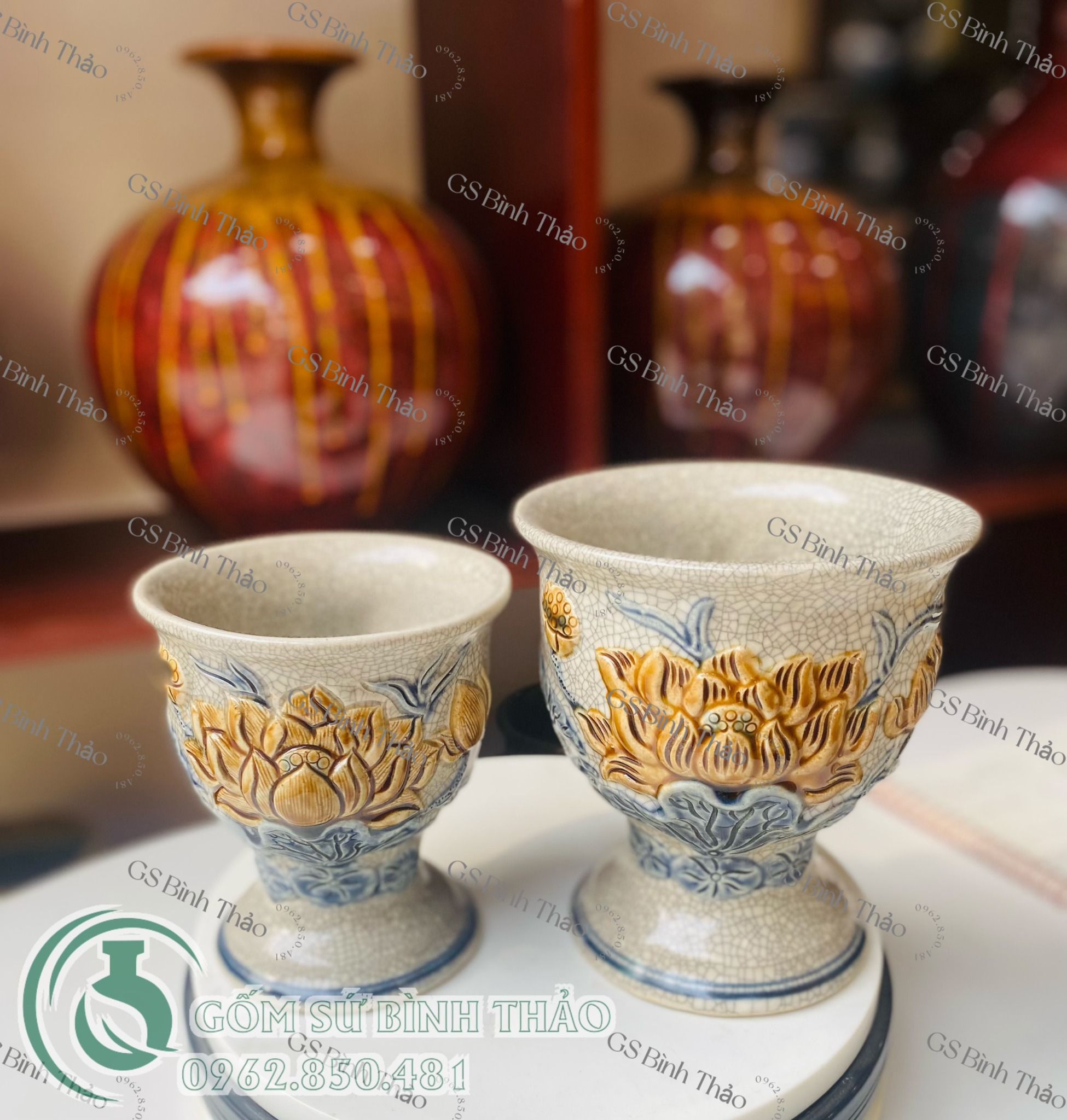 Ly phật thủ Men rạn Đắp nổi PA
