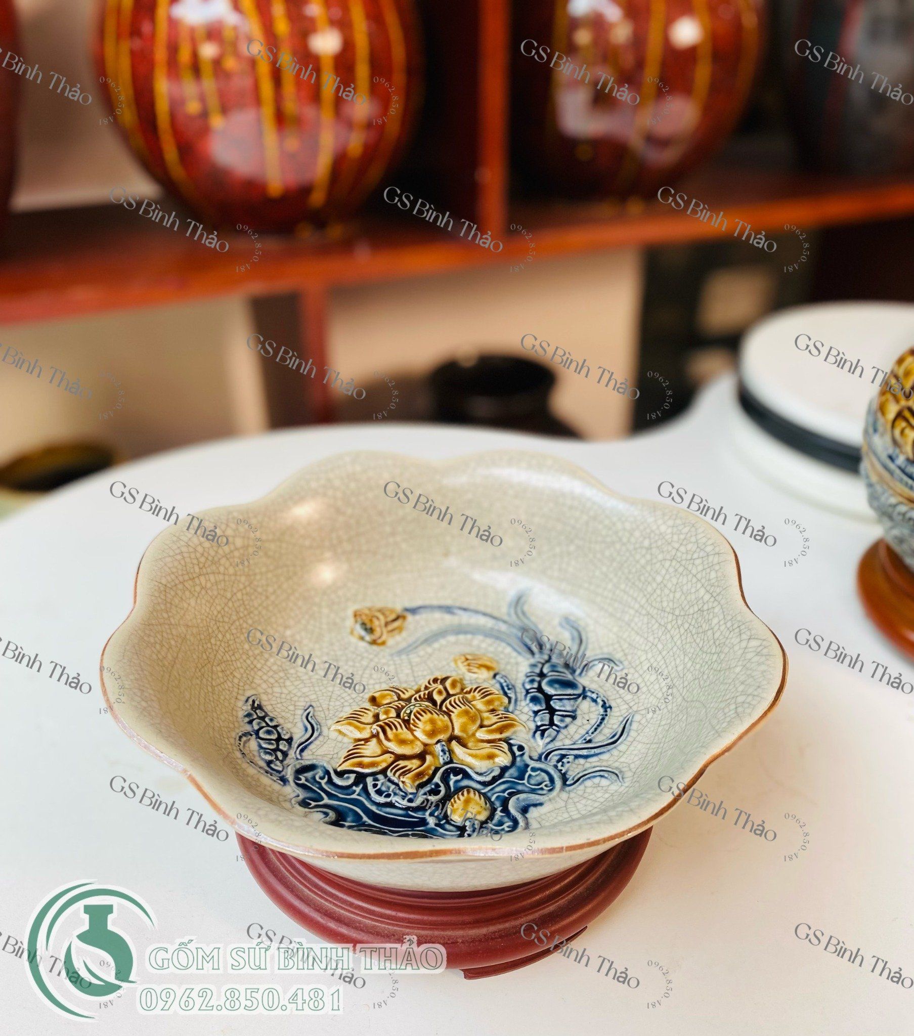 Bộ thờ Thần Tài Men rạn Đắp nổi Họa tiết Rồng PATT04