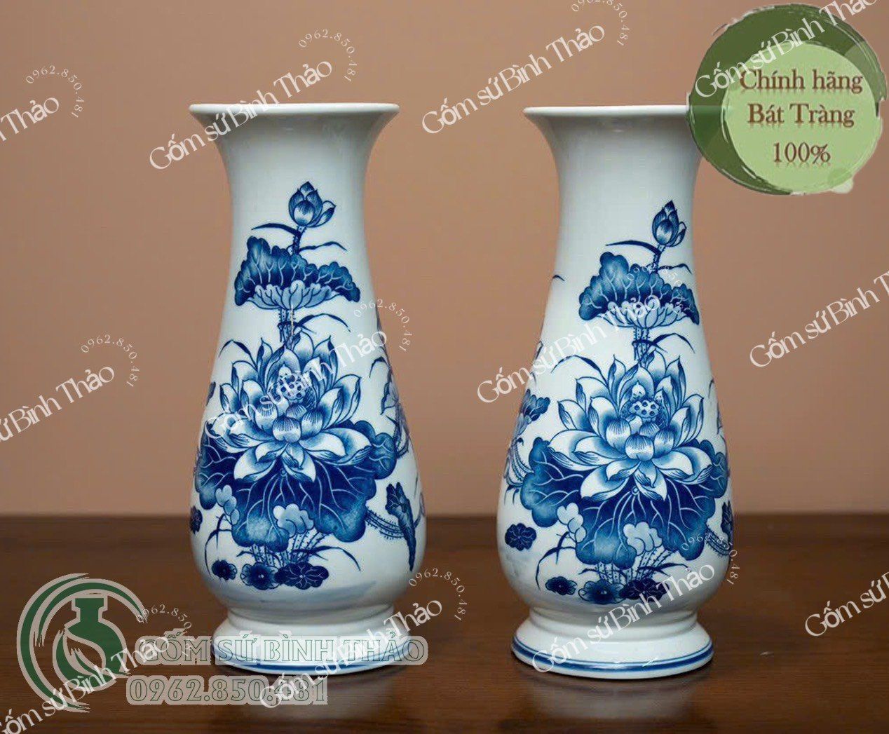 Bộ đồ thờ Thần Tài Bát Tràng men Trắng Họa tiết Lam TYTT005