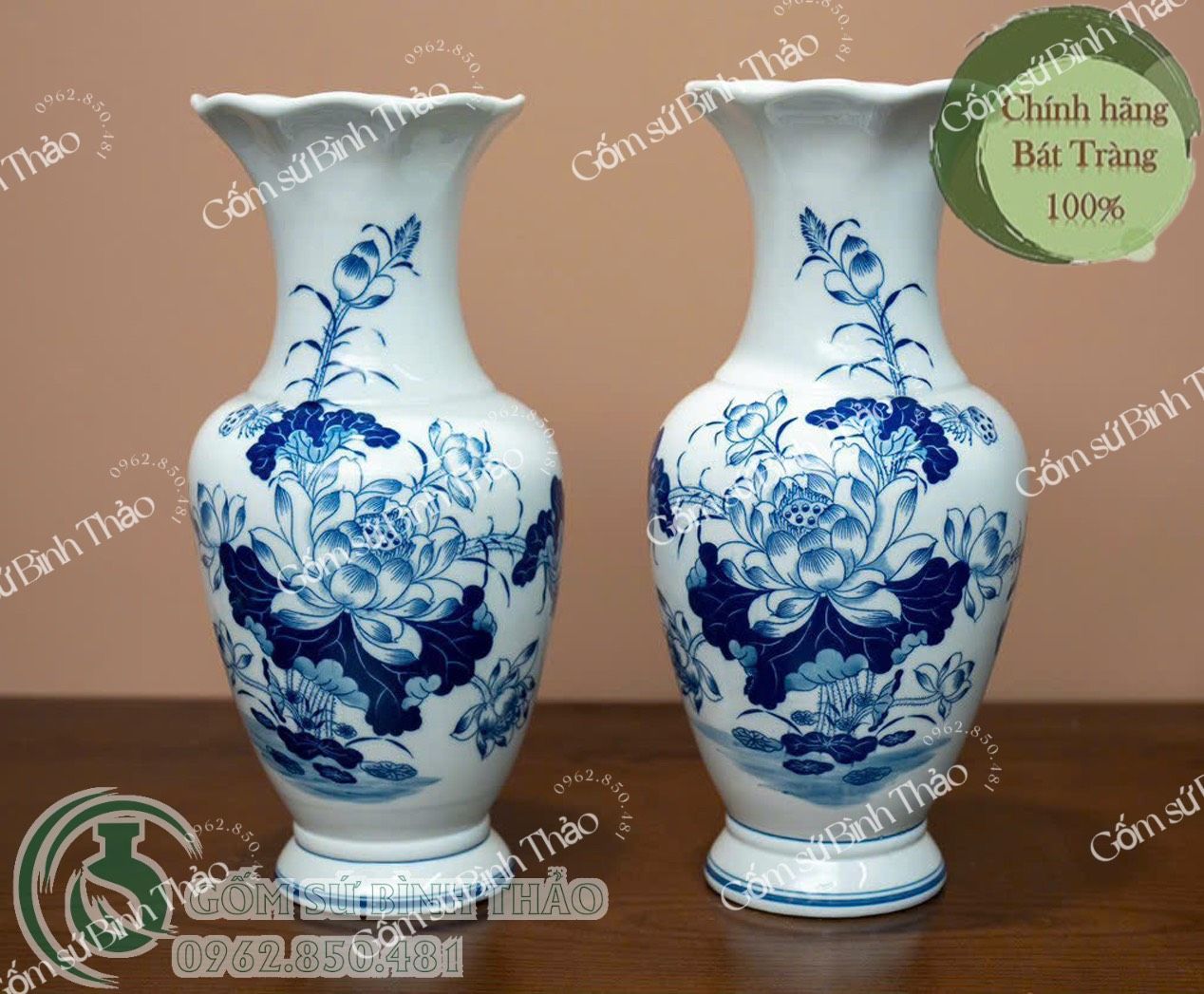 Bộ đồ thờ Bát Tràng men Trắng Họa tiết Lam TY3BH003