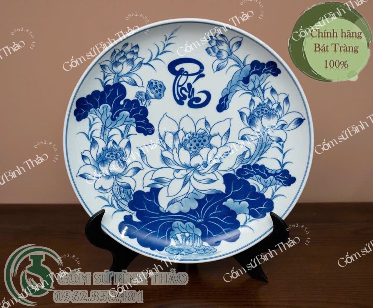 Bộ đồ thờ Bát Tràng men Trắng Họa tiết Lam TY3BH003