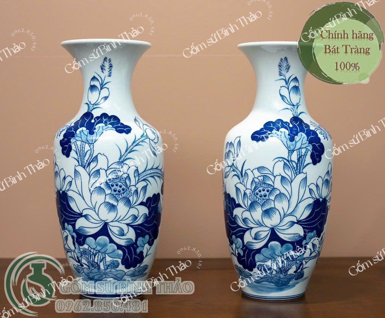Lọ lộc bình men trắng Họa tiết sen TY