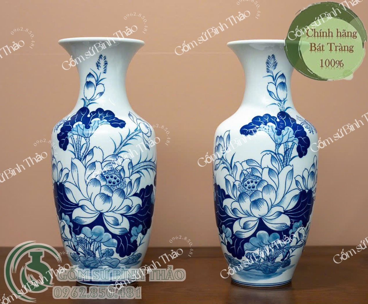 Bộ đồ thờ Bát Tràng men Trắng Họa tiết Lam TY1BH006