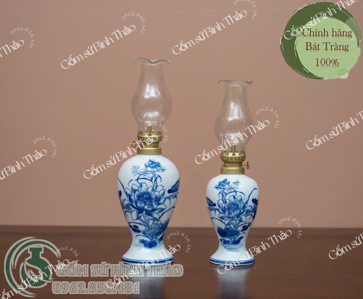 Bộ đồ thờ Bát Tràng men Trắng Họa tiết Lam TY1BH001