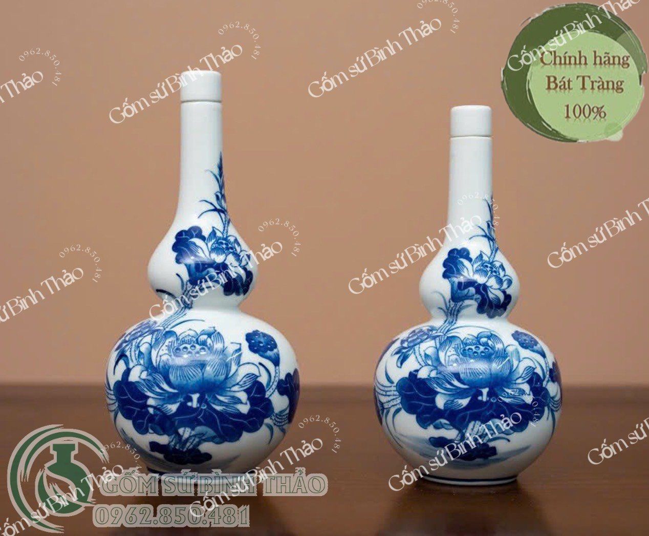 Bộ đồ thờ Bát Tràng men Trắng Họa tiết Lam TY1BH001