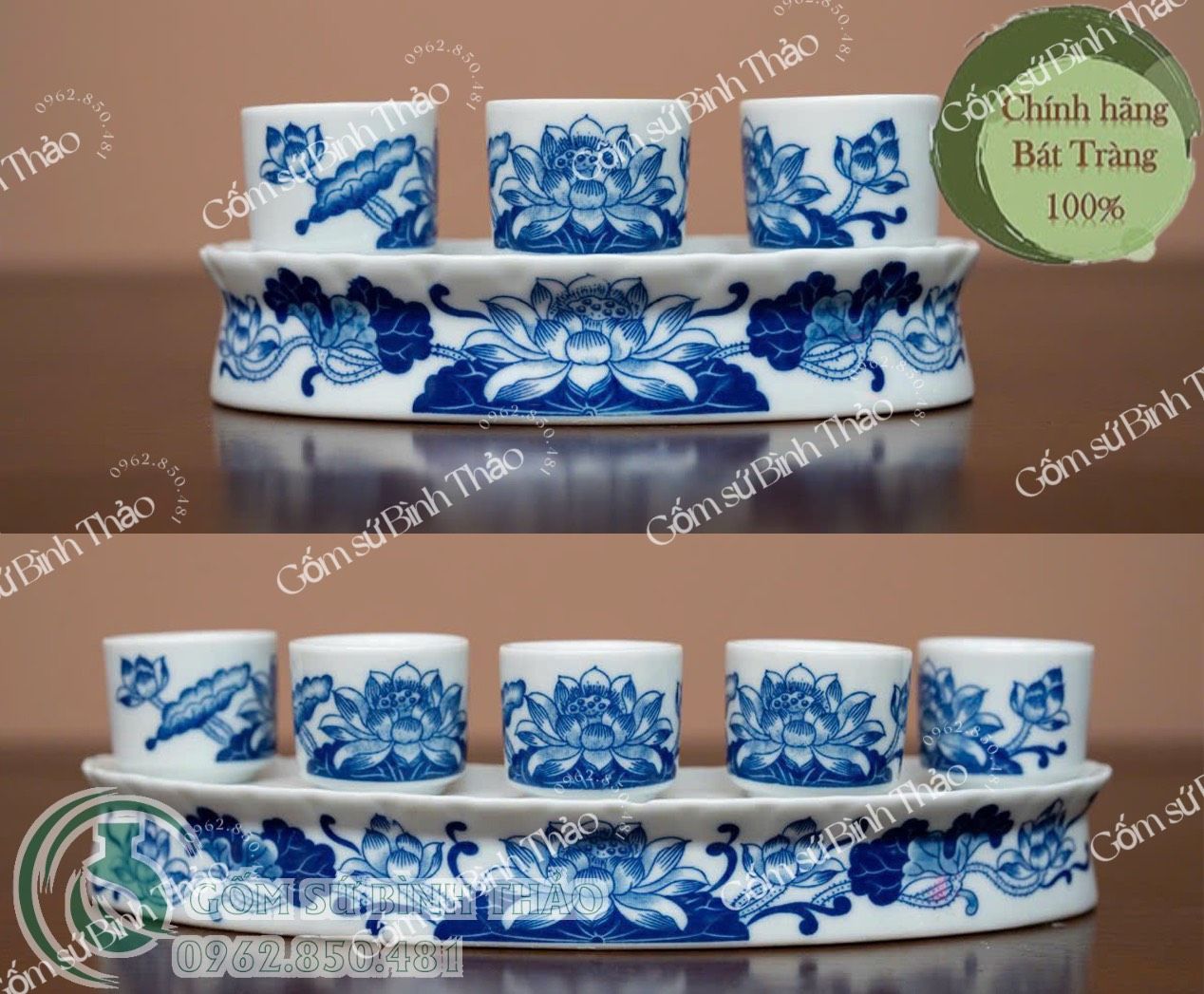 Bộ đồ thờ Bát Tràng men Trắng Họa tiết Lam TY1BH009