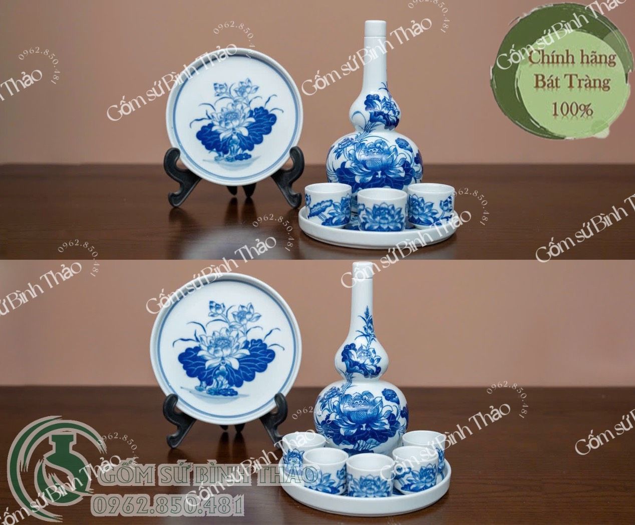 Bộ rượu thờ Men trắng Họa tiết sen TY