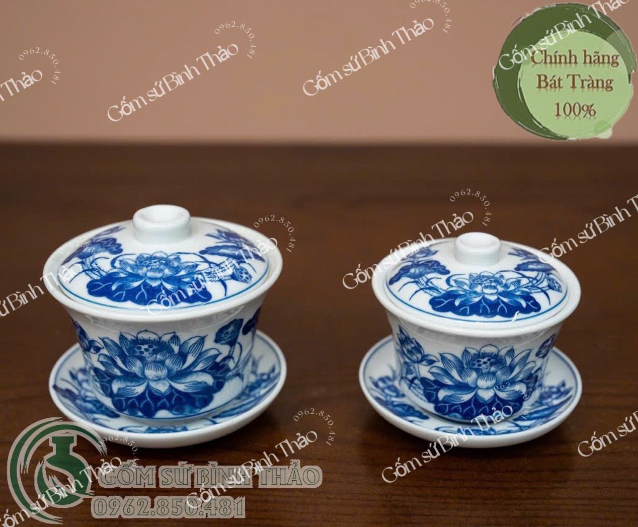 Bộ đồ thờ Thần Tài Bát Tràng men Trắng Họa tiết Lam TYTT005
