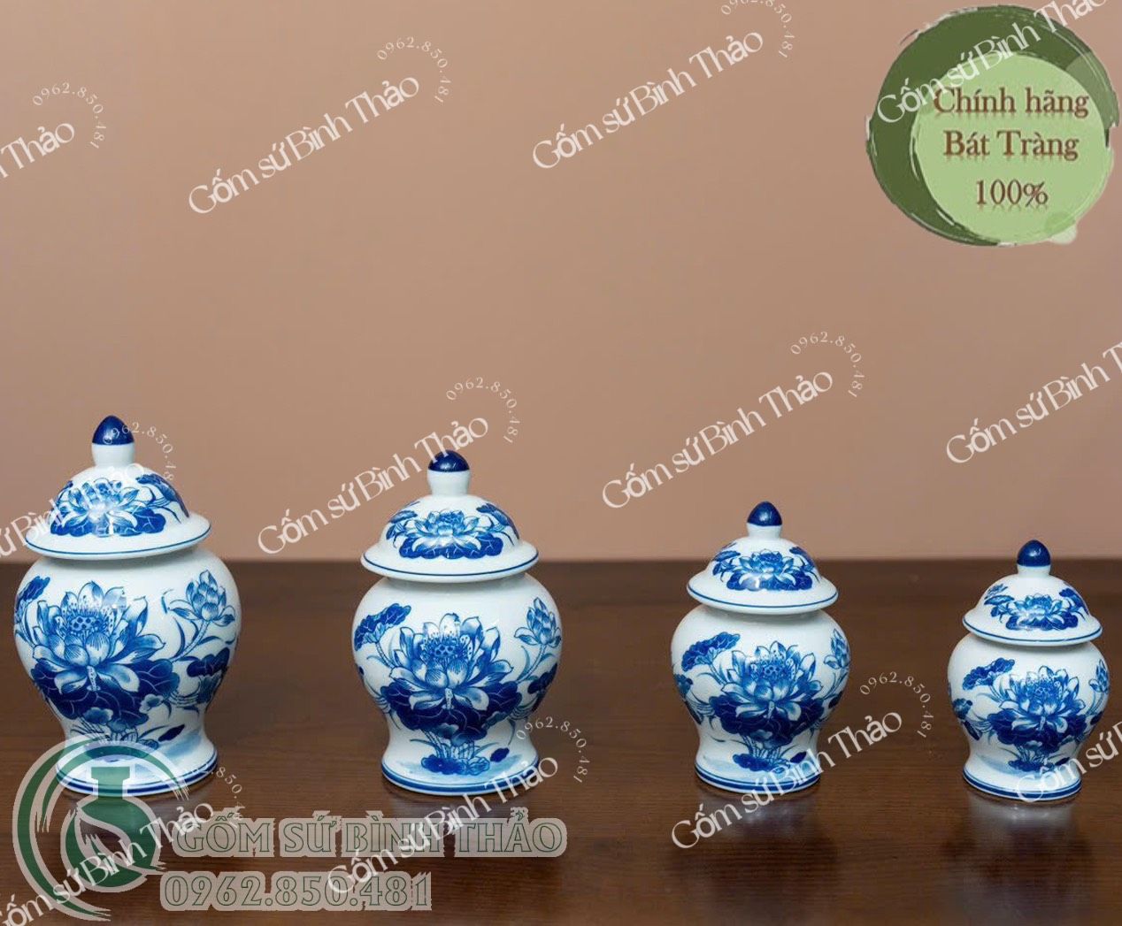 Bộ đồ thờ Bát Tràng men Trắng Họa tiết Lam TY3BH003