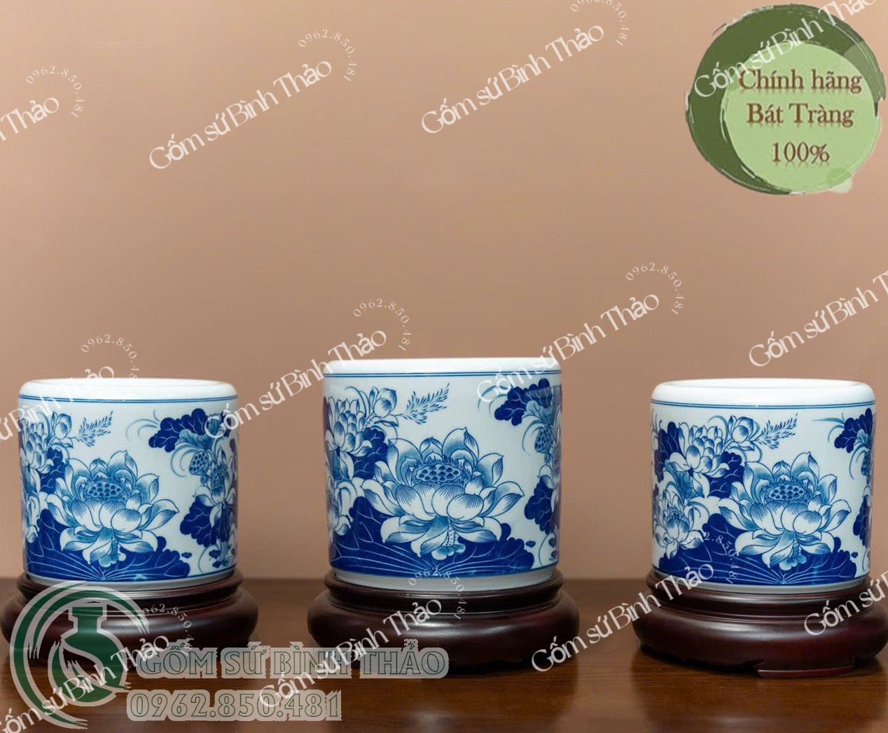 Bát hương Sen/ Liên hoa Cát tường Men Lam TY