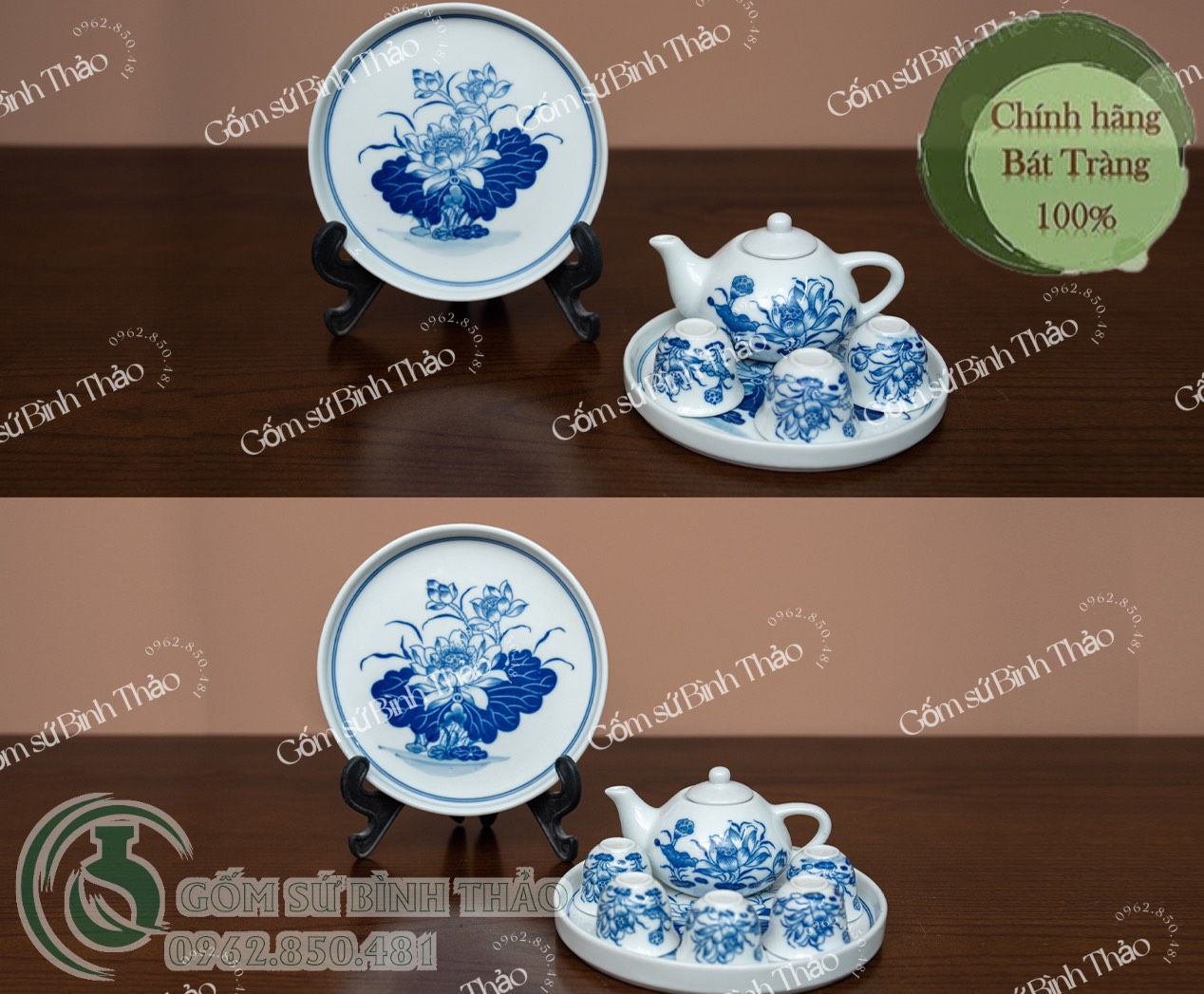 Bộ đồ thờ Bát Tràng men Trắng Họa tiết Lam TY1BH001