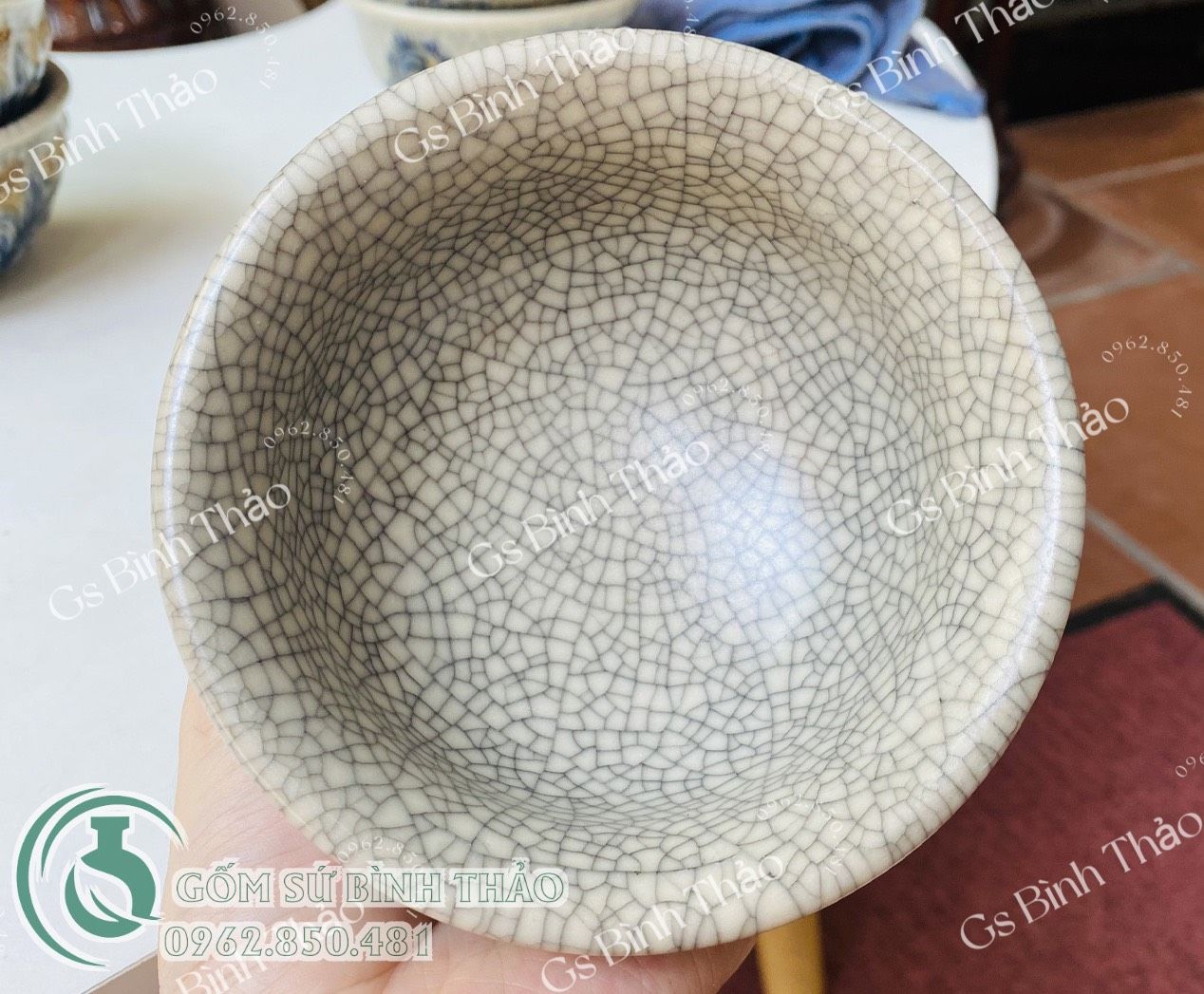 Bát cơm thờ men rạn đắp nổi Bát Tràng DAV