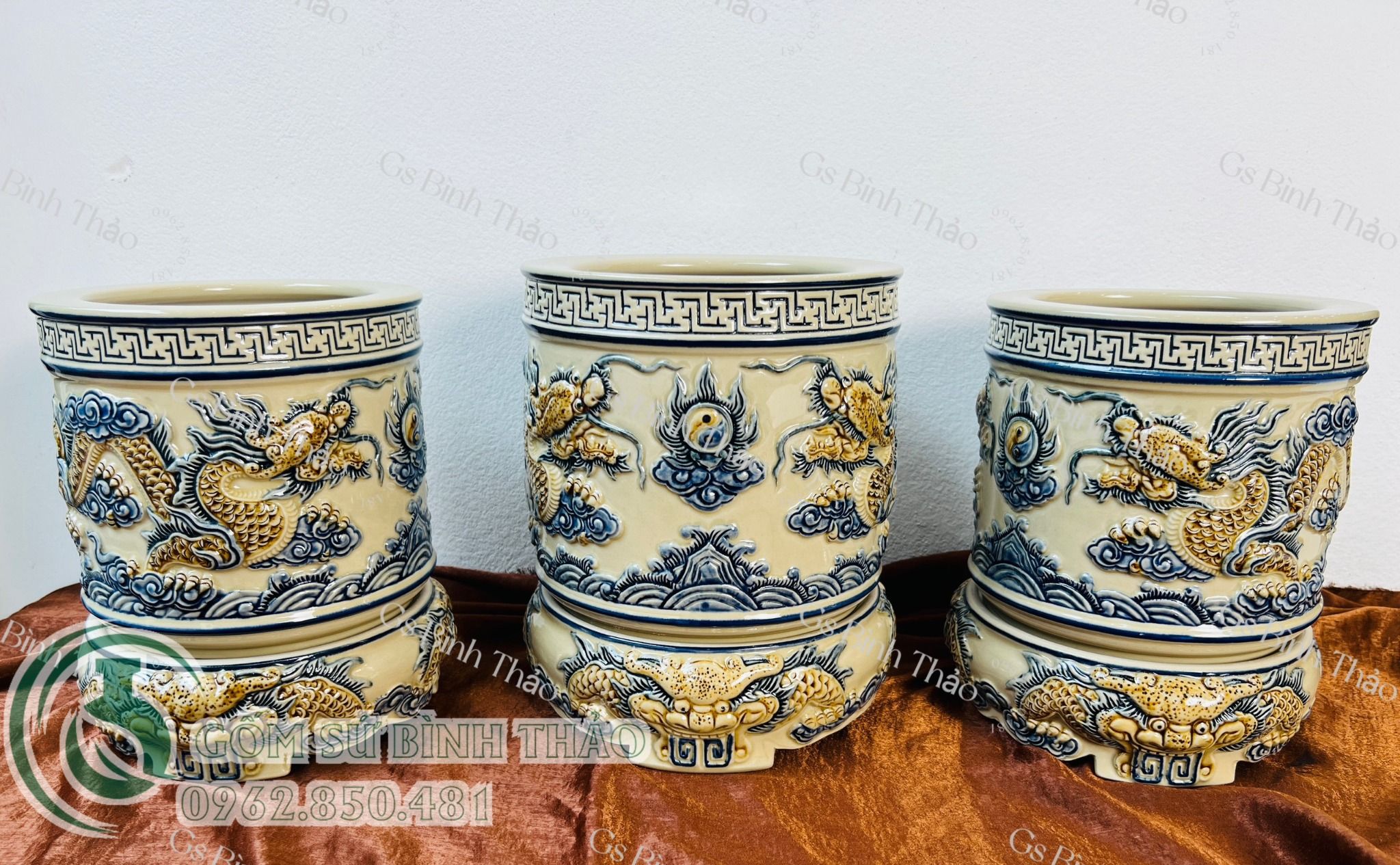 Đồ thờ Tài Địa Gốm sứ Bát Tràng Men Hoàng Thổ đắp nổi Cao cấp - Hàng Nghệ nhân DMTT02