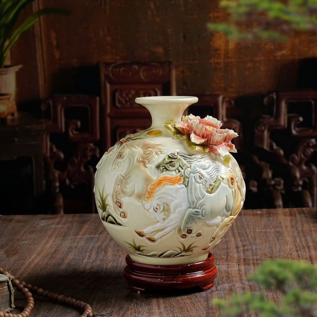 Bình hút lộc Mã Đáo Thành Công gốm sứ Bát Tràng cao cấp men hoàng thổ