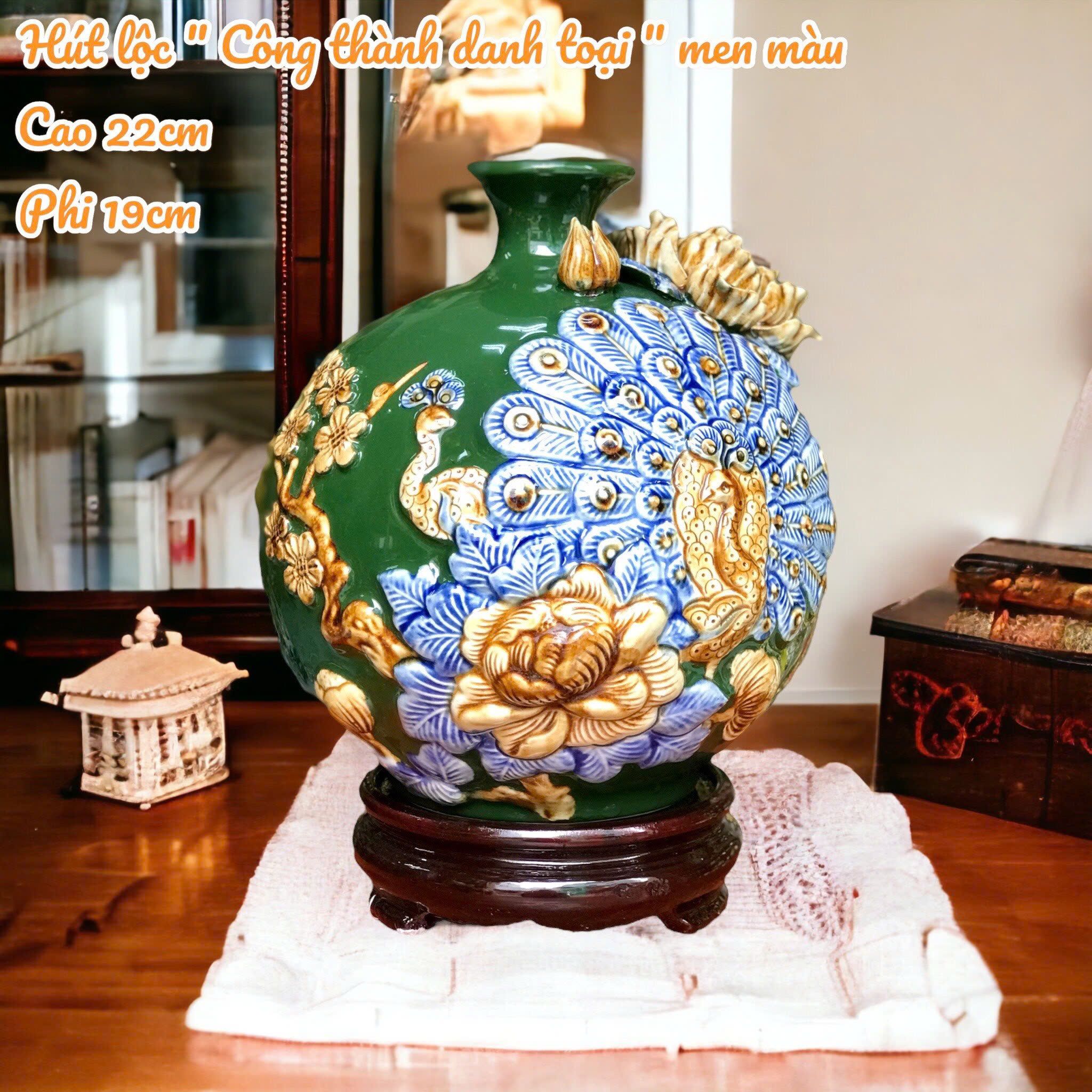 BÌNH HÚT TÀI LỘC PHÚ QUÝ VINH HOA – GỐM SỨ BÁT TRÀNG CHÍNH GỐC (nhiều màu) HLVHCĐX