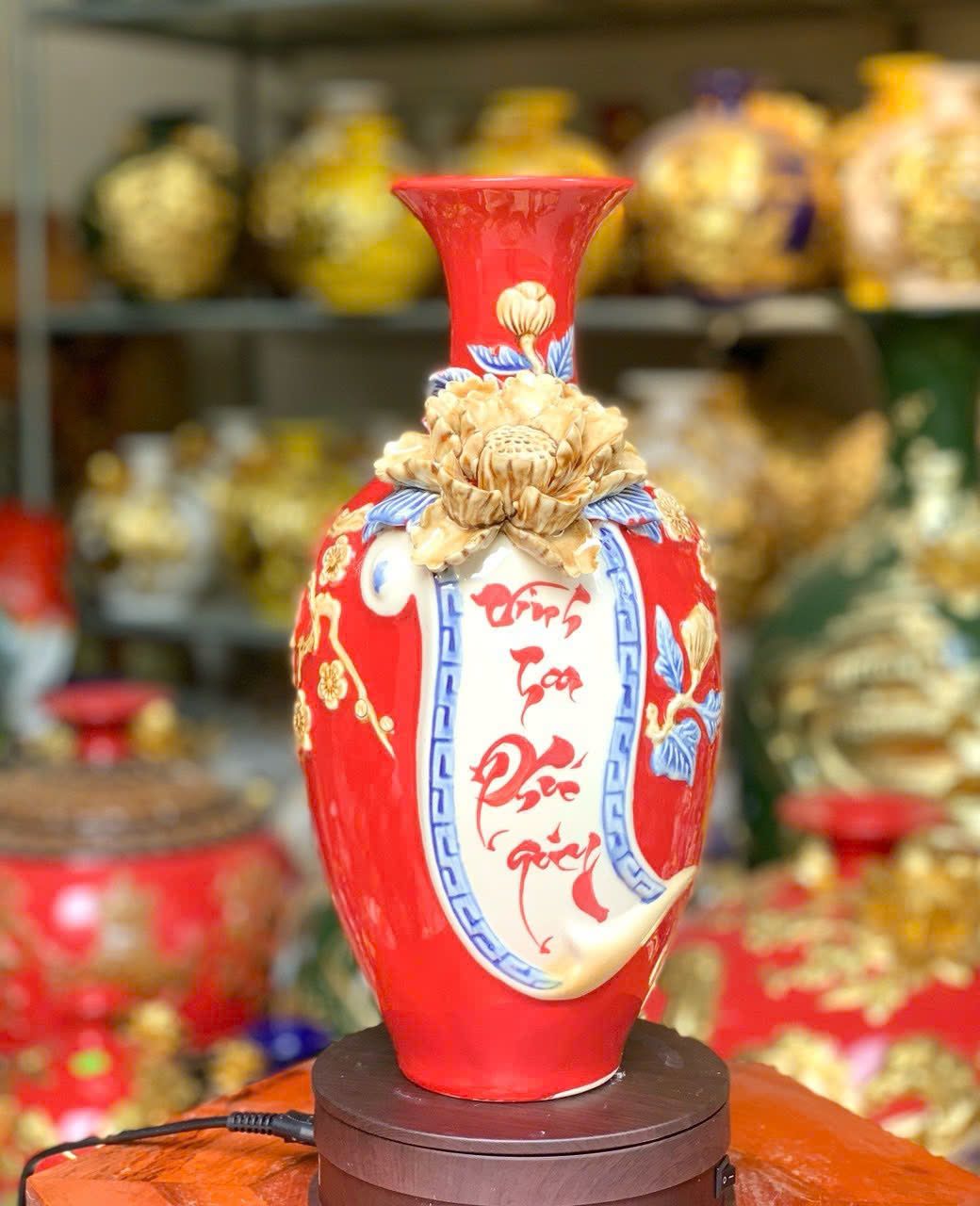 BẢO BÌNH HỌA TIẾT ĐẮP NỔI – VINH HOA PHÚ QUÝ Gốm sứ Bát Tràng