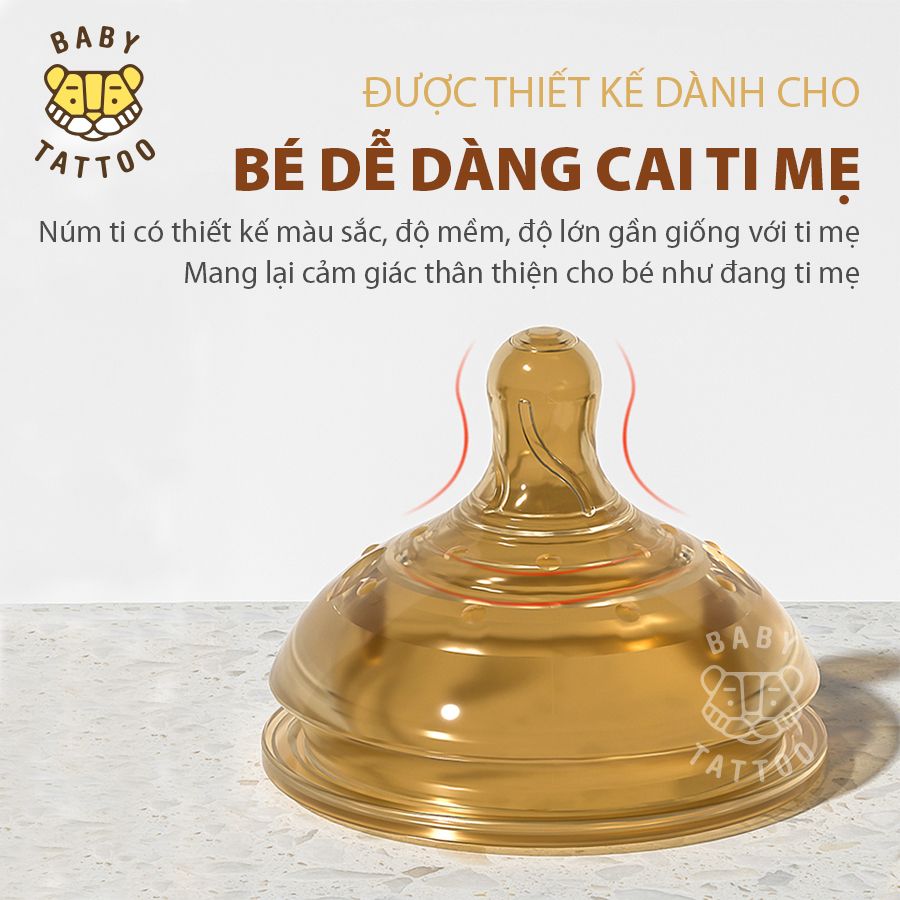 Núm Ti Silicone Nano Bạc Kháng Khuẩn Thay Thế Cho Bình Sữa Silicone Nano Bạc BABY TATTOO, Núm Ti Mềm Dẻo Đàn Hồi Cao