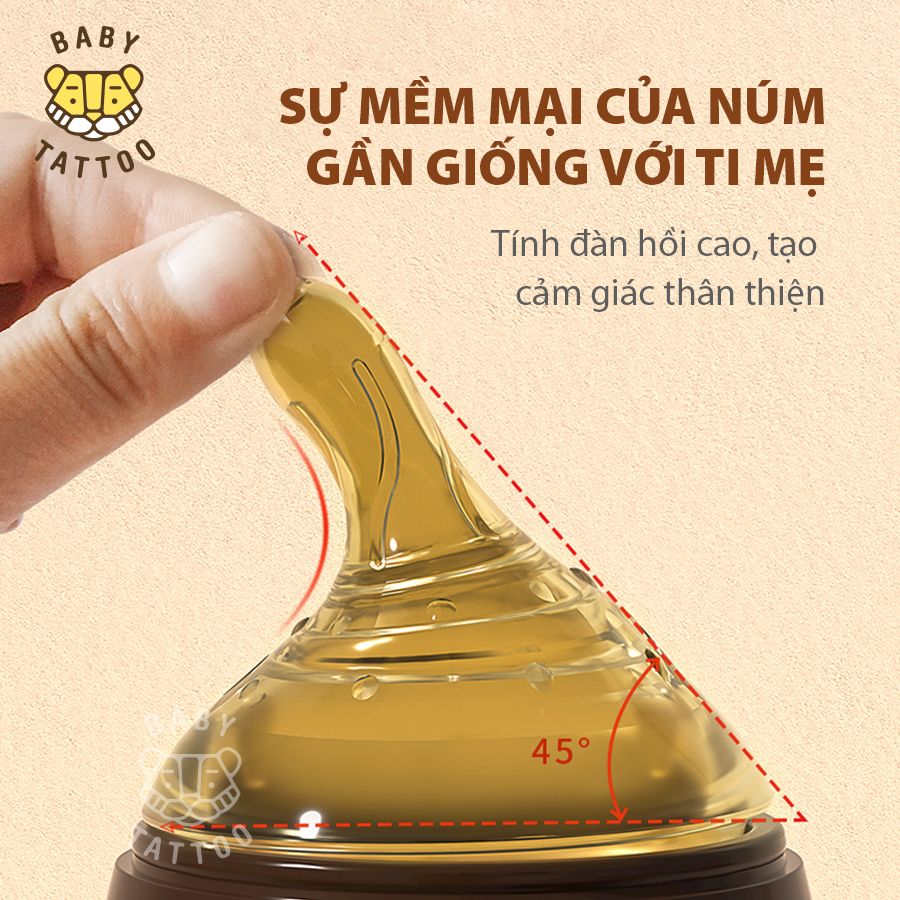 Núm Ti Silicone Nano Bạc Kháng Khuẩn Thay Thế Cho Bình Sữa Silicone Nano Bạc BABY TATTOO, Núm Ti Mềm Dẻo Đàn Hồi Cao