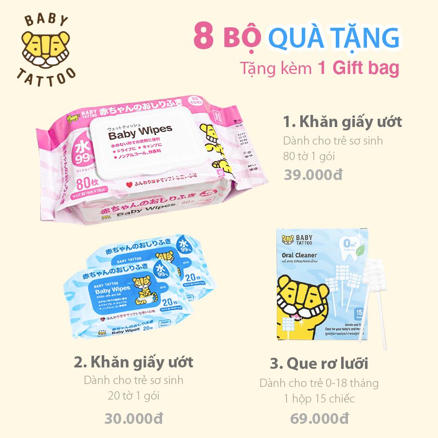BABY TATTOO Bộ túi quà tặng 8 món cho mẹ và bé từ 0-12 tháng tuổi