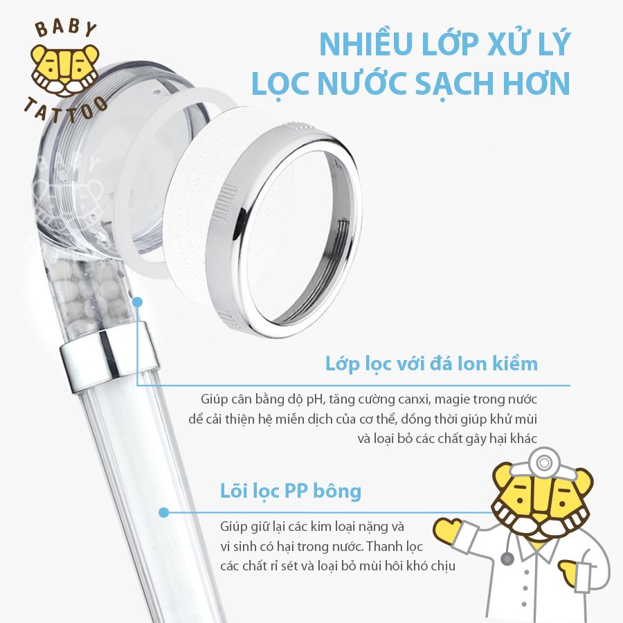 Bộ vòi sen tắm lọc nước, tăng áp BABY TATTOO