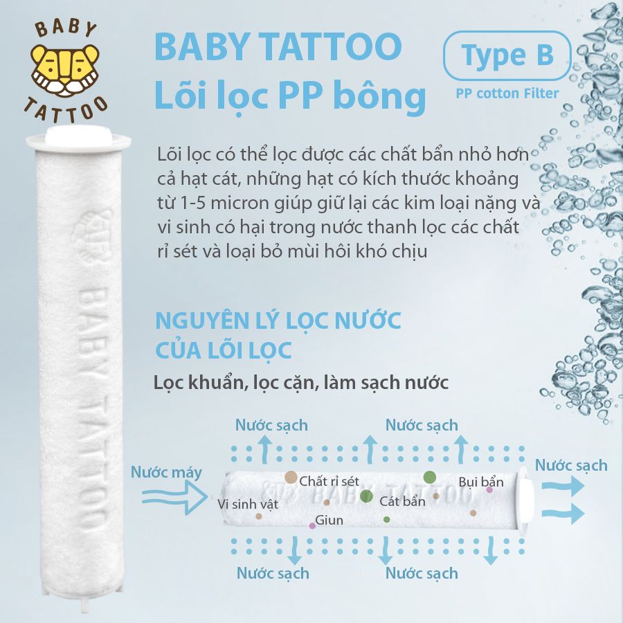 Bộ vòi sen tắm lọc nước, tăng áp BABY TATTOO