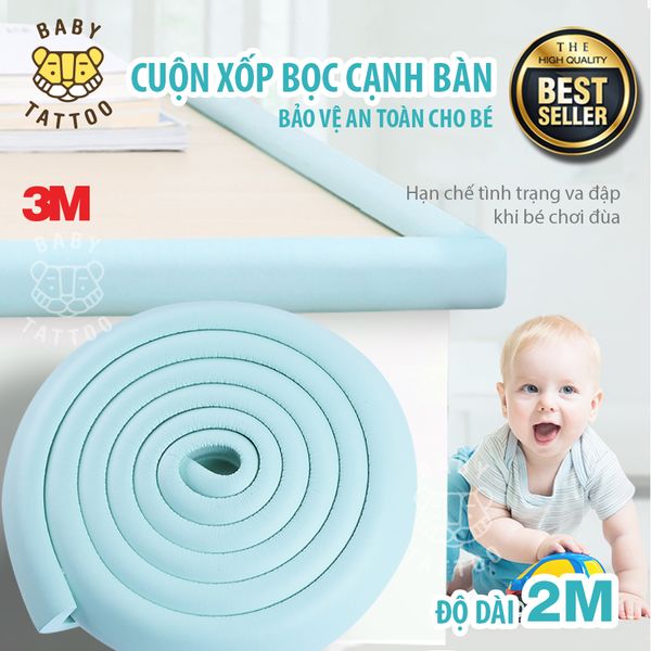  BABY TATTOO Cuộn Xốp Bọc Cạnh Bàn Dài 2m, Góc Bàn Chữ L Bảo Vệ An Toàn Cho Bé, Kèm Keo 3M 