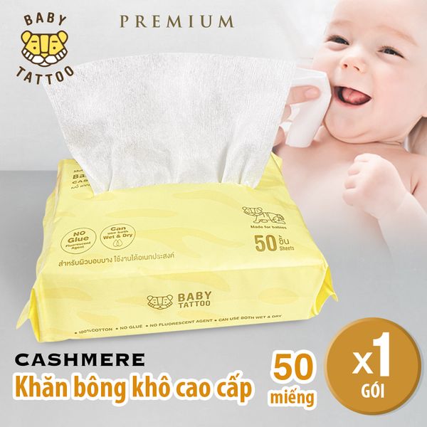  BABY TATTOO Khăn Giấy Bông Khô Cao Cấp Cho Bé Chất Vải CASHMERE, Đa Năng Sử Dụng Khô Hoặc Ướt 