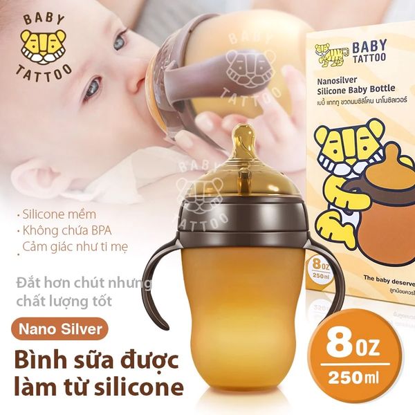  Bình Sữa Silicone Cho Bé, Bình Sữa Cầm Tay, Ti Mềm Độ Đàn Hồi Cao 