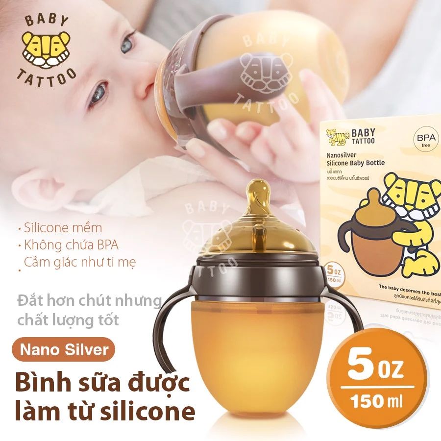Bình Sữa Silicone Cho Bé, Bình Sữa Cầm Tay, Ti Mềm Độ Đàn Hồi Cao
