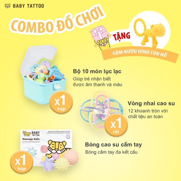  [TẶNG 1 ĐỒ CHƠI GẶM NƯỚU CON HỔ] Combo Đồ Chơi Hỗ Trợ Sự Phát Triển Toàn Diện Cho Bé 