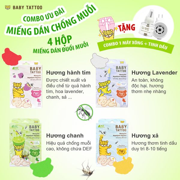  [TẶNG 1 COMBO 1 MÁY 1 TINH DẦU ĐUỔI MUỖI] Combo 4 Hộp Miếng Dán Chống Muỗi 4 Mùi Hương 