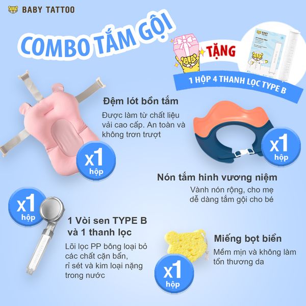  [TẶNG 1 HỘP 4 THANH LỌC TYPE B] Combo Tắm Gội, Vệ Sinh Bảo Vệ Chăm Sóc Bé 