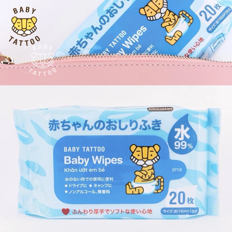 Khăn Giấy Ướt BABY TATTOO Cho Bé Không Mùi, Gói 20 Miếng