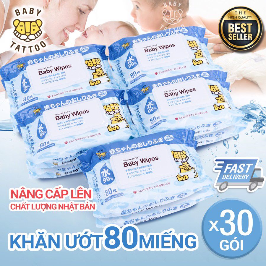 Khăn Giấy Ướt BABY TATTOO An Toàn Cho Bé, Gói 80 Miếng