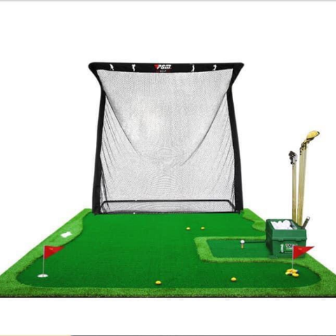 [VIP3Z] Bộ tập golf 3 món, Khung lưới tập golf chữ Z, Thảm golf swing kiêm put 3mx5m, máy nhả bóng tự động