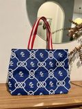 Túi Tote Vải Canvas Estee Lauder Xanh Dương Dây Đỏ 34x31x12cm