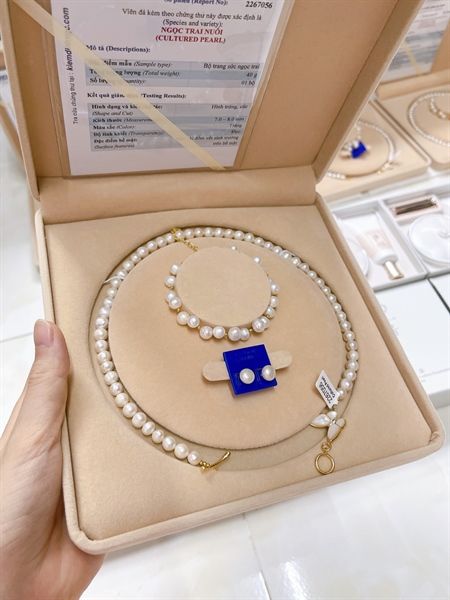 Set vòng cổ + vòng tay + bông tai Ngọc Trai