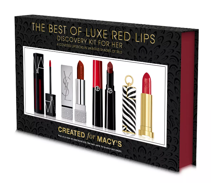 Set 4 Son Macy's The Best Of Luxe Red Lips Discovery Kit (YSL 145 - Giorgio 504 - Carolina Herrara 310 - Nars Starwoman)