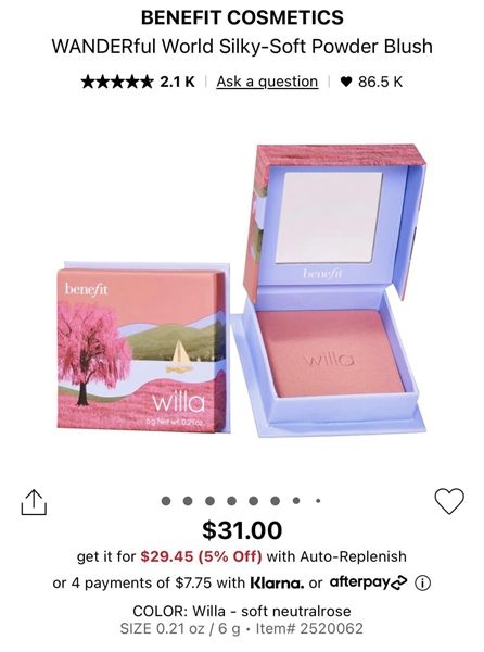 Phấn má hồng Benefit màu Willa 6g