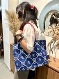 Túi Tote Vải Canvas Estee Lauder Xanh Dương Dây Đỏ 34x31x12cm